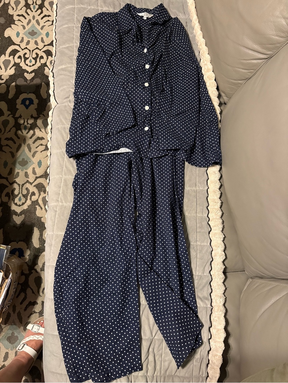 Alexander Del Rossa Blue Polka Dot Cotton LSl & Pants Pajama Set Womens XL
